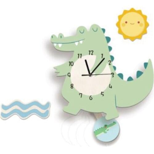 Kili Childrens Wall Clock Pendulum Clock Childrens Room Cartoon Crocodile Wall Watch Nordic Crib Room Clock Home Decoration