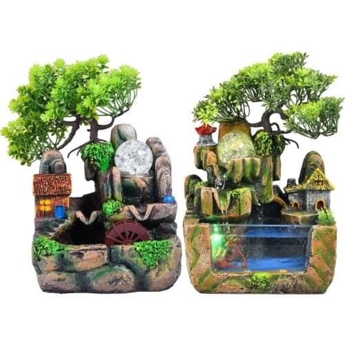 Wealth Feng Shui Company Office Tabletop Ornaments Desktop Flowing Water Waterfall Fountain With Color Changing Resin Ornaments