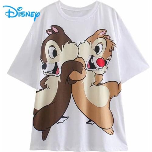 Disney T Shirt Women 2021 Fashion Streetwear Chip and Dale Cartoon Harajuku T-Shirt O-Neck Short Sleeve Female Casual Tee Tops