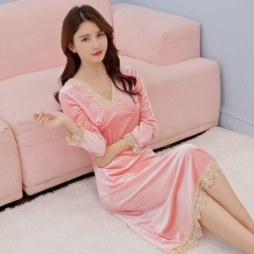 FZSLCYIYI Warm Flannel Nightgown For Women Winter Loose Leisure Warm Velvet Long Nightdress Long Sleeve Sleepwear