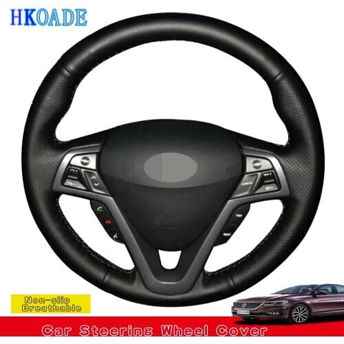DIY Hand-stitched Black Comfortable Artificial Leather Car Accessories Steering Wheel Cover For Hyundai Veloster 2011-2018