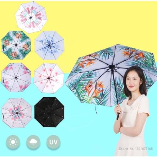 CHINA WANGYIRUMens and womens simple and elegant flower folding umbrella business travel portable UV protection sunny umbrella