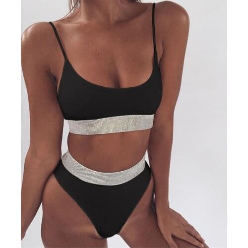 Two-Pieces Sexy Women Sequins Crystal Bikini Set Ladies Rhinestone Push Up Padded Swimwear Swimsuit Bathing Beachwear