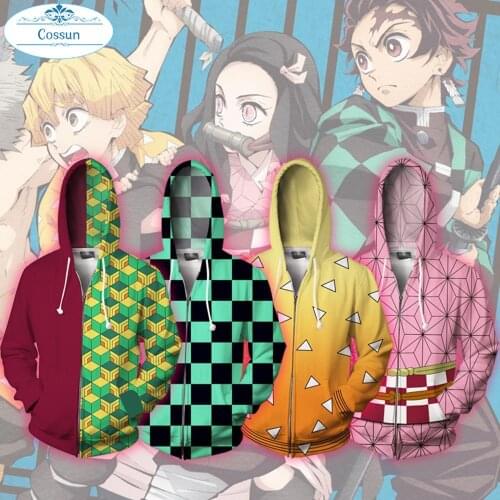 COSSUN Demon Slayer: Kimetsu no Yaiba Cosplay Costume Kamado Tanjirou Nezuko Hoodies Zipper Agatsuma Zenitsu Tomioka