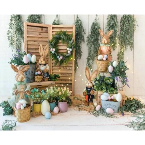 Bunny with Easter Egg Flower Plant Party Backdrop Baby Shower Room Decor Photo Booth Studio Prop