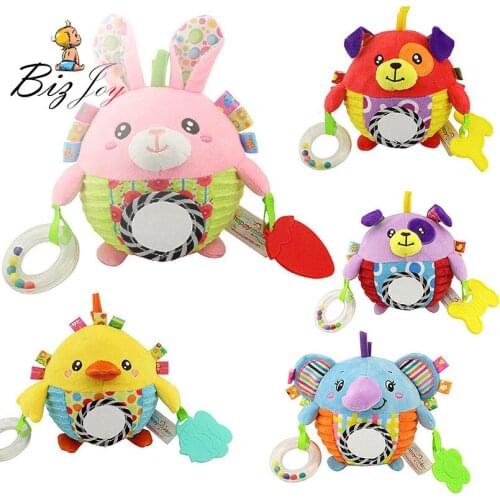 Round Rolling Crawling Grasp Rattle Ball Plush Toy Infant Soft Soothing Puppet Teether Toys Doll Safety Mirror Rustled Paper