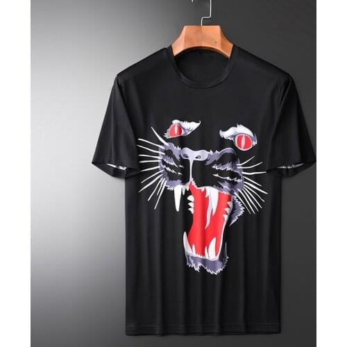 Summer Mens Plus Size 4xl Luxury 100% Cotton Round Collar Men Tiger Printed Short Sleeve T-shirts Man