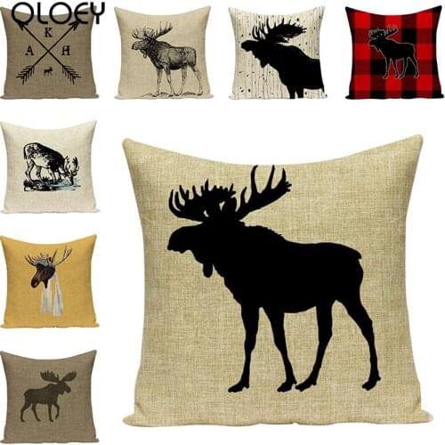 Cartoon Elk Animal Linen Pillow Cover Deer Cushion Cover Creative Home Decorative Cotton Linen Pillow Case for Home Sofa Decor