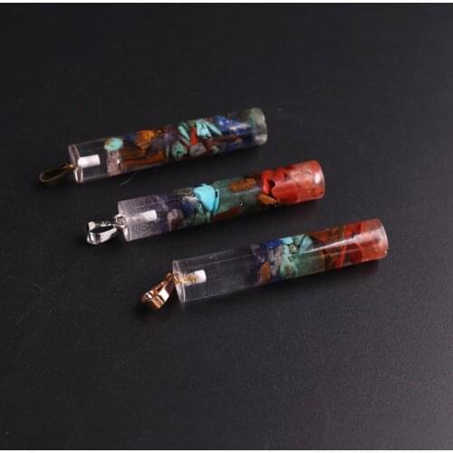 12pcs 7 Chakra Natural Gravel Gem Stone Necklace Pendant Reiki Healing Pendulum Pendulo Crystal Quartz Dowsing Pendulum