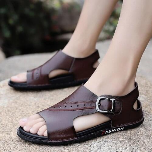 Mens Cow Leather Sandals Non-slip Slides Fashion Summer Sandal Soft Sole Outdoor Sandal Casual Fashion Shoes Beach Sandals
