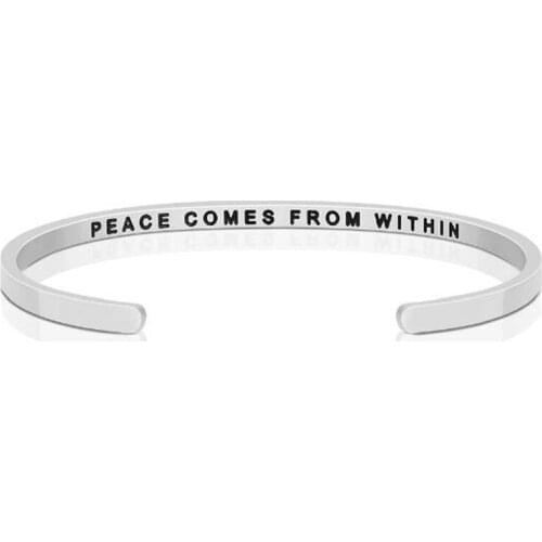 N-r 4mm PEACE COMES FROM WITHIN Inspirational Bracelets for Personalized Cuff Bangle Mantra Quotes Jewelry Friend Gifts for Her