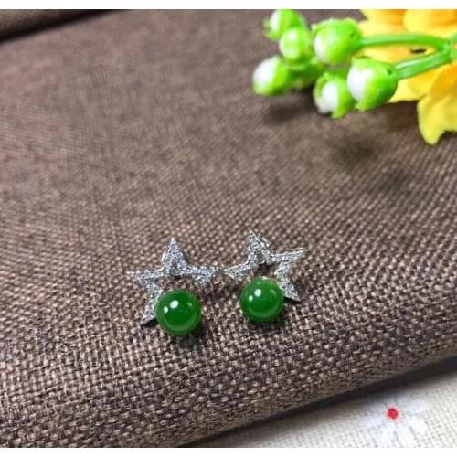 Natural green jasper Elegant earrings star stud earrings 925 silver natural gemstone earrings women girl fashion gift jewelry