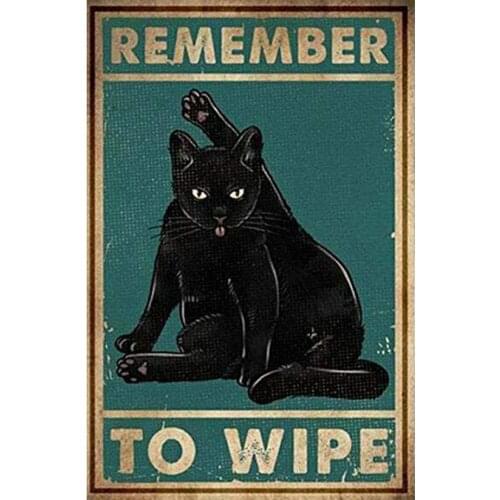 Remember to Wipe Cat Poster Metal Tin Sign Warn Retro Novelty Music Bar Garage Restaurant Wall 8x12 Inches