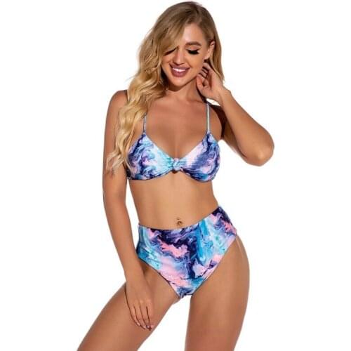 2021 New Fashion Ladies Printed Swimsuit Sexy Tight Backless High Waist Tie-dye Quick-drying Split Swimsuit Swimsuit Bikini Set