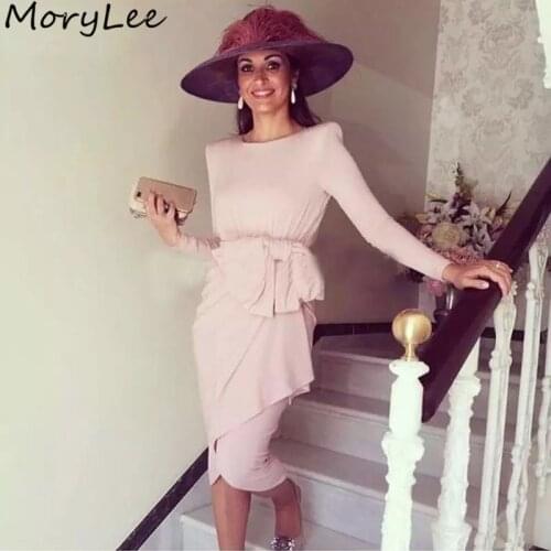 Prom Dresses Sexy Long Sleeves Knee Length Spandex Satin Straight Prom Dresses With Zipper Back vestidos de fiesta de noche