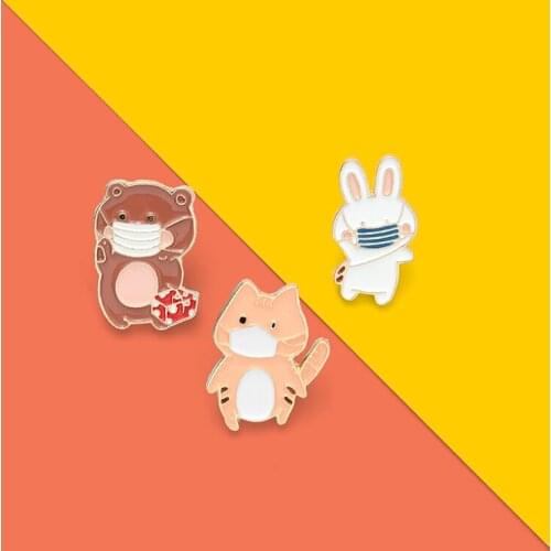 Custom Animal Masks Satchel Enamel Pin Cartoon Cat Bear Rabbit Brooches Shirt Lapel Badge Bag Funny Jewelry Gift For Kid Friend