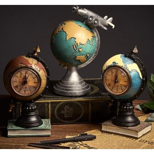 Retro Globe Clock Home Decoration Living Room Office Cafe Nostalgic Crafts Desktop Display Wedding Decoration Gift