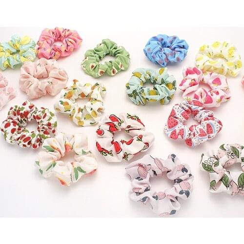 Cute Korean Spring Summer Scrunchie Lemon Kiwit Cherry Avocado Elastic Hair Bands Hair Tie Ponytail Holder Girl Hair Accessories