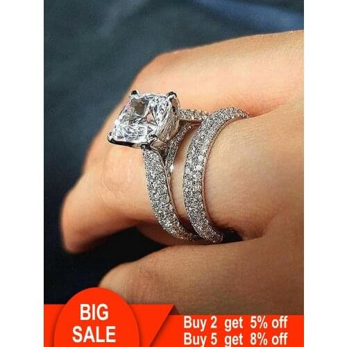 Luxury Female Promise ring sets 925 Sterling silver Pave AAAAA cz Engagement Wedding Band Rings for women Bridal set Jewelry