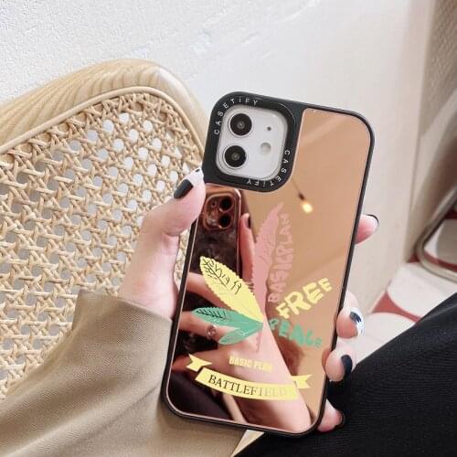 Luxury Plating Gold Leaf Makeup mirror Phone Case For iPhone 12 mini 11 Pro X XR XS MAX 7 8 Plus Luxury brand hard cover