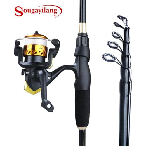 Sougayilang Fishing Rods and Reels Telescopic 1.8M 2.1M 2.4M Spinning Rod Gear Ratio 5.2:1 Cheap Fishing Pole Combo Set