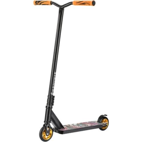 Extreme scooter, professional stunts, fancy two-wheeled street brushing, youth and adult transportation