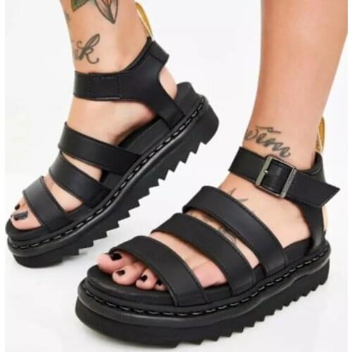 Genuine Leather Summer Sandals Women Shoes Platform Sandals Black White Laides Roman Sandalias Buckle Beach Shoes Plus Size 44