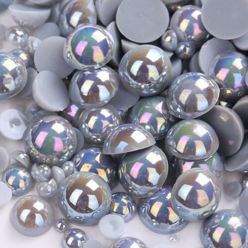 Mixed 3mm 4mm 5mm 6mm 8mm 10mm 1000pcs AB Color Half Round Acrylic Imitation Flatback Pearl Beads for Jewelry /Nail Art /Phone