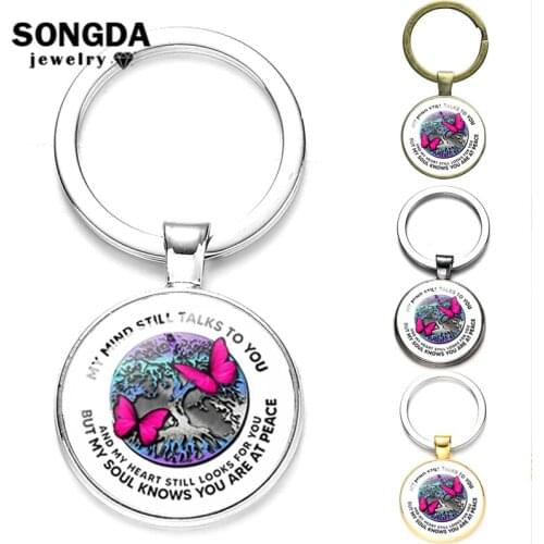 SONGDA Christian My Mind Still Talks To You Womens Key Chain Accessories Cross Butterflies Print Glass Keychain on The Phone