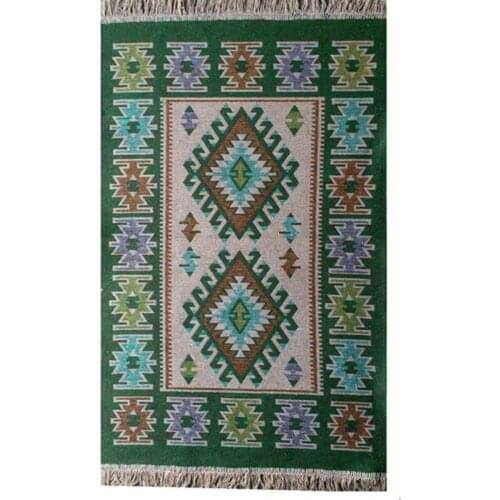 Traditional Rug Carpet Cotton Linen Woven Double Sided Authentic Green Carpet Living Room Bedside Balcony Hallway Decoration