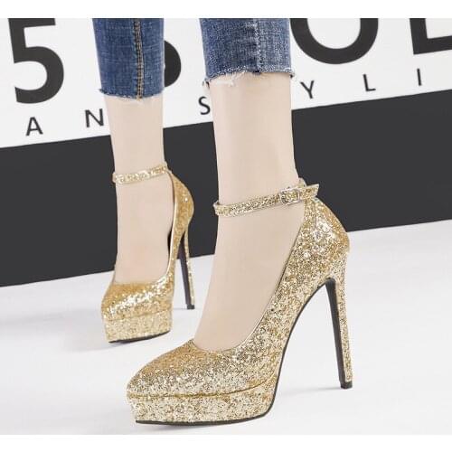 Women pumps Sequined Cloth Slip On 13CM Thin Heels High heels Pointed Toe Rhinestones Bling Shallow woman pumps size 35-42