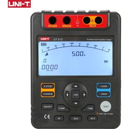 UNI-T UT513 Insulation Resistance Tester Electrical Meter AC DC Voltmeter 5000V Automatic Range Digital Megohmmeter Data Hold