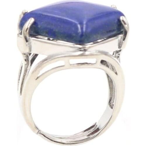 YJXP Silver Plated Rhombus Shape Adjustable Finger Lapis Lazuli Ring Engagement Jewelry