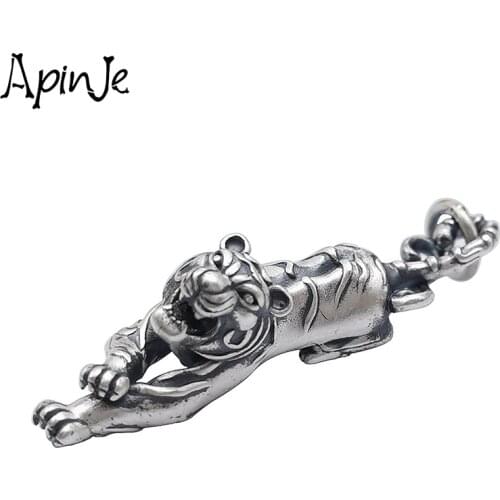 Apinje 990 Pure Silver Jewelry Animal Tiger Pendant Fashion Jewelry