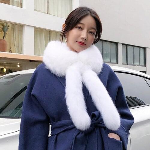 ZDFURS* 2018 girls new hot selling fox fur collar scarf natural fox fur scarf real fur collar with long tails for winter