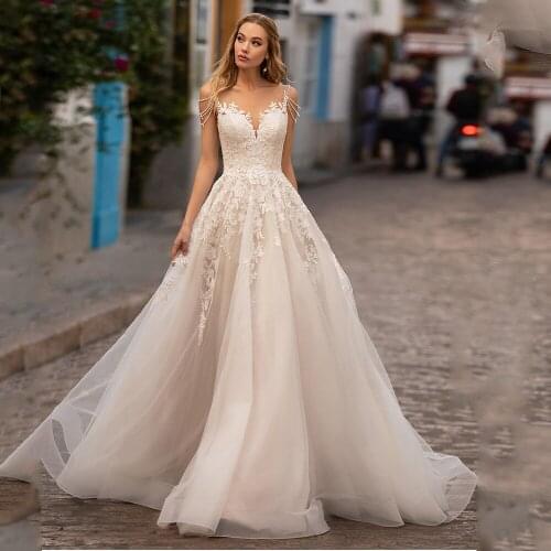 Charming Sweetheart Neck wedding Dress A-Line Beading Lace Flowers Sleeveless Court Train Backless Appliques Vestidos De Novia