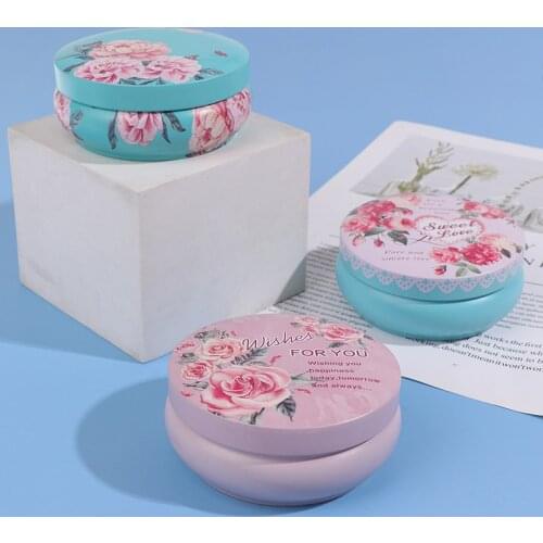 New Creative Candy Tin Box Flat Round Little Gift Box Personality Flower Tea Pot Handmade Soap Candle Jar Packaging Case