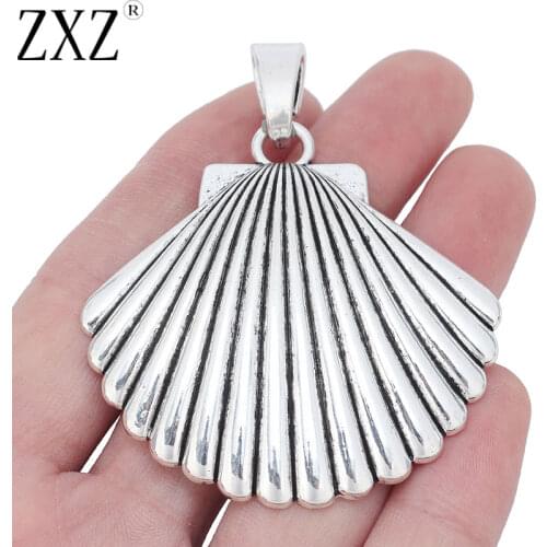 ZXZ 2pcs Tibetan Silver Large Seashell Shell Scallop Charms Pendants for Necklace Jewelry Making Findings 57x55mm