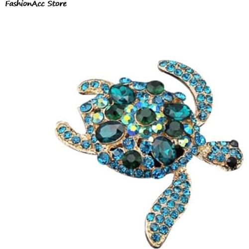 1 Pc High-Grade Animal Rhinestone Cute Brooch Tortoise Jewelry for Party Green Turtle Crystal 5.3*4.6cm/2.09*1.81inch