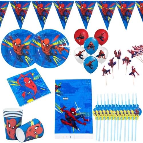 105Pcs Spiderman Party Supplies Disposable Tableware Party Decorations Paper Plates Cups Napkins Cake Toppers Straws Boys Toys