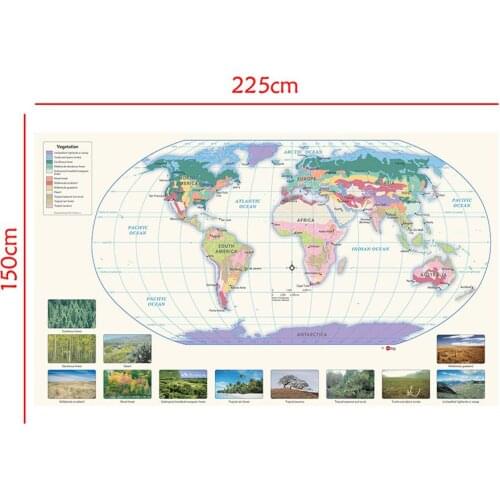 150x225cm The World Non-woven Spray Painting Map With Vegetation Species Distribution Map For Education