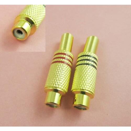 2pcs Gold Tone RCA Female Jack Audio Cable Connector w/ Metal Spring Black + Red