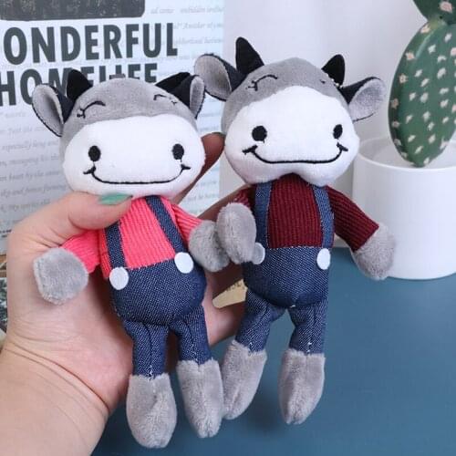 2021 Year Cow Stuffed Plush Toy 18cm Rompers Cow Soft Toy Keychain Plush Doll