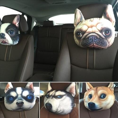 Car 3D Headrest 3D Pillow Car Cat Tiger Animal Pattern Stuffed Toy Car Headrest Pillow Cushion Simulation 3D
