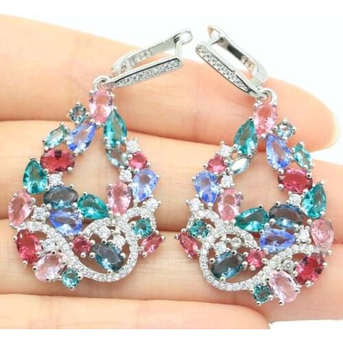 34x24mm Romantic Created 13.4g Violet Tanzanite Gift For Sister Wedding Silver Earrings