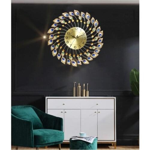 5D Diamond Painting Cross Embroidery Wall Clock DIY Peacock Pattern Special Shaped Drill Hanging Watch Home Ornaments 62X62cm