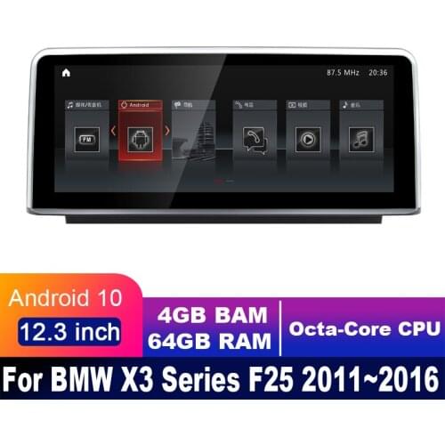 8 cores 4G+64G android 10 Car multimedia Player Navigation GPS radio For BMW X3 F25 2011~2016 Original 12.3" DSP carpaly CIC NBT