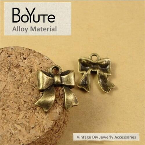 BoYuTe (100 Pieces/Lot) 18*16MM Antique Bronze Plated Alloy Metal Bowknot Charms for Jewelry Making Findings Accessories