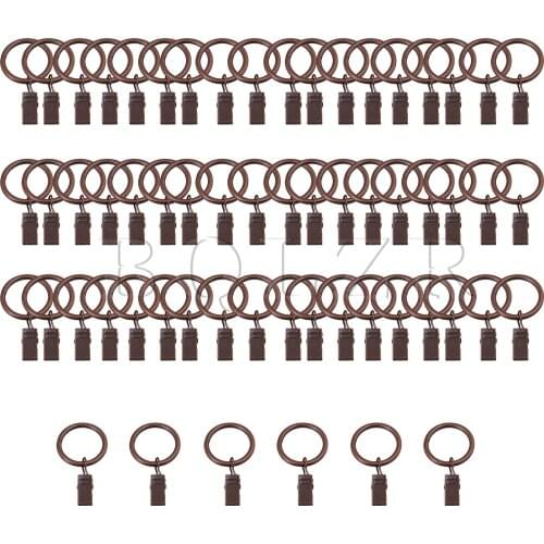 BQLZR 60pcs Iron Decorative Curtain Rings with Clips 2.5x0.35cm Red Bronze