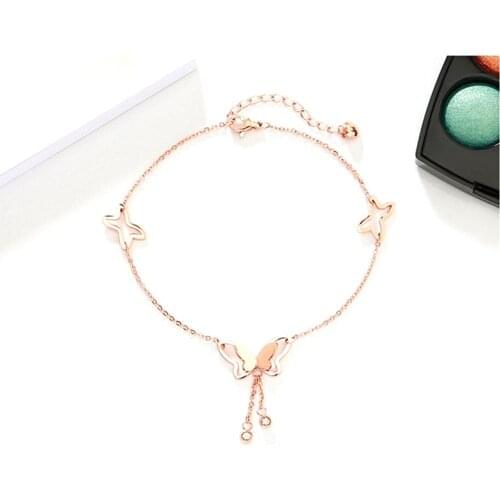 1PCS Handmade Butterfly Pendant Anklets Foot Chain Summer Yoga Beach Leg Bracelet Anklet Rose Color Jewelry